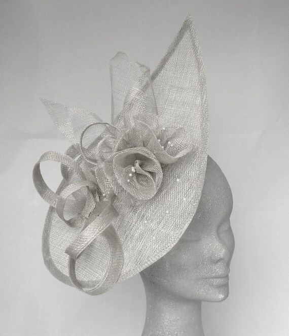 Silver Grey Lulu Teardrop Fascinator by BEVERLEYSBOUTIQUE123