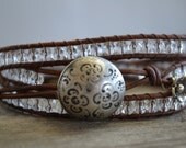 A gypsy's soul, diamond like beaded, brown leather triple wrap bracelet, Rustic Country, Gypsy,  Boho chic, bohemian, Chan Luu style