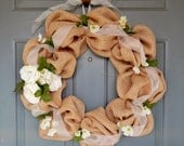 Burlap Wreath with Flowers - Your Color Choice - 24'' Beautiful Spring Wreath - Rustic Wedding