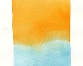 small original watercolor painting, clear blue and orange color forms