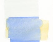 large original watercolor painting, blue, gray and peach soft structure