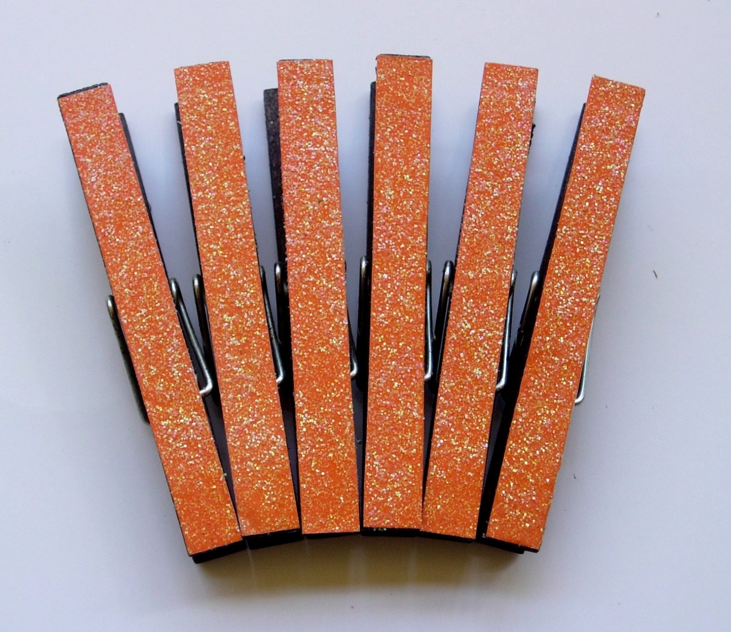 Set of 6 Magnetic Clothespins, black with orange glitter