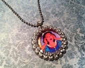 Vintage Snow White Rhinestone Bottle Cap Necklace