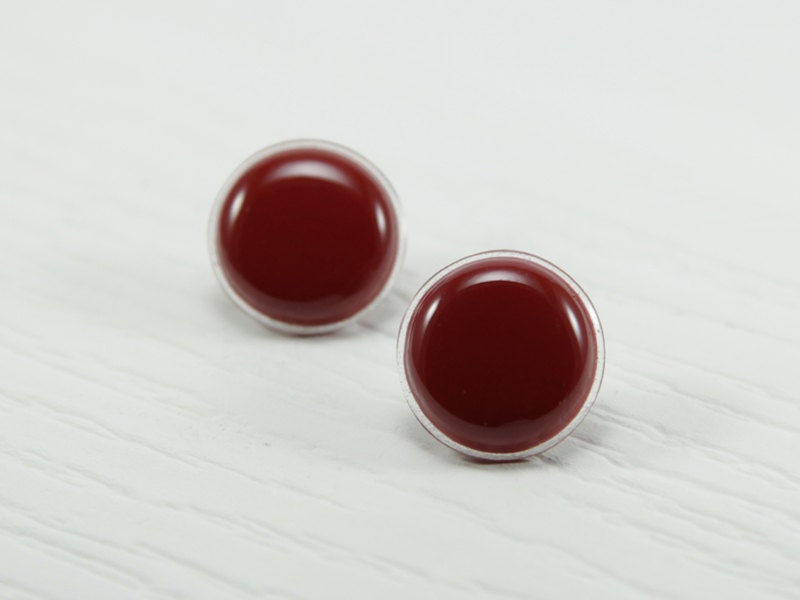 Red Stud Earrings 20mm - Deep Red Studs - Dark Red Post Earrings - Bright Modern Studs - Stainless Steel Post - Wedding Bridesmaids Gifts