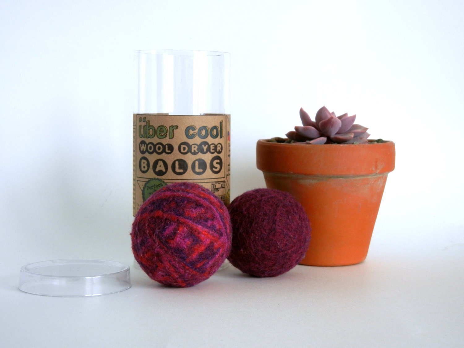 Mother's Day gift über cool wool dryer balls, reusable sustainable eco friendly housewares, wholesale, laundry, oxblood pink