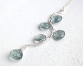 Moss Aquamarine & Sterling Silver Leaves on a BranchNecklace