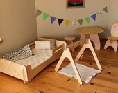 Custom Order ... Natural baby and toddler furniture, montessori style bed, play gym, shelf and step stool