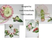Silk Peony and Rose Wedding Bouquet and Boutonniere - Lime Green, Pink - Romantic Victorian - Summer, Spring Wedding - 2 Piece Set