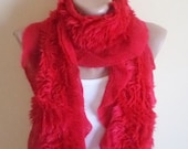 Red Scarf, Spring Scarf,  Very Soft Scarf, frilly women scarf,  fashion scarf, spring trends, mom gifts, gifts.