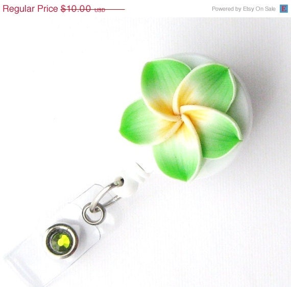 Lime Plumeria - Retractable Badge Reel - Flower Badge Holders - Designer ID Reel - Nurse Gifts - Pretty Name Badge Clips - BadgeBlooms