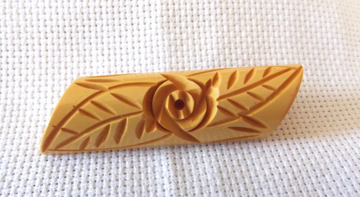 Vintage Bakelite Brooch, Butterscotch Pin, Deeply Carved, Bar Style, Costume Jewelry