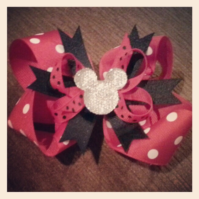 Minnie Mouse large hairbow with crystal rhinestone mouse head center