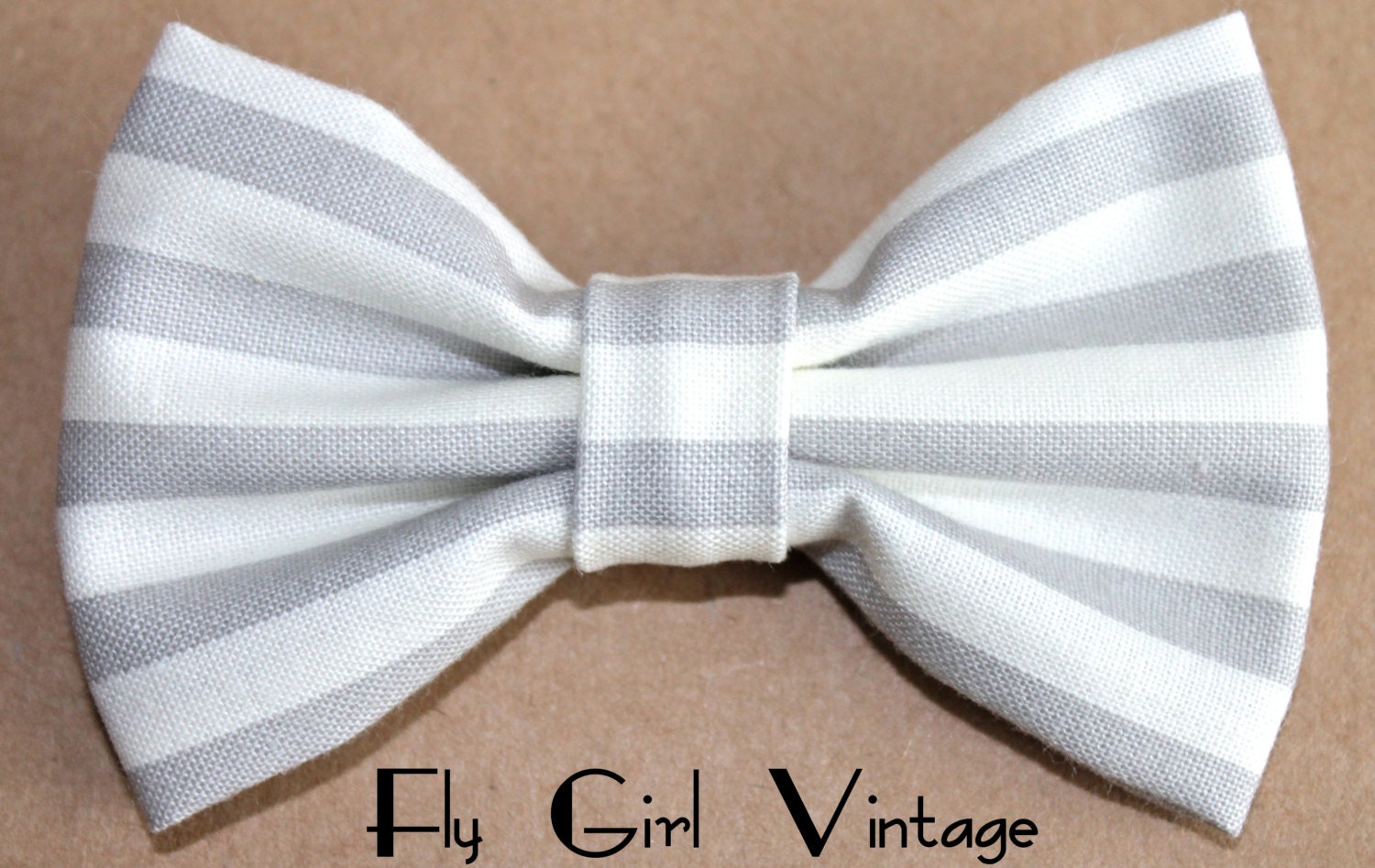 Grey and White Stripe Hair Bow Clip Vintage Style Cream Fabric Hair Bows Mod Rockabilly Pin Up Baby Bows Infants Bow Tie Women Teens Punk