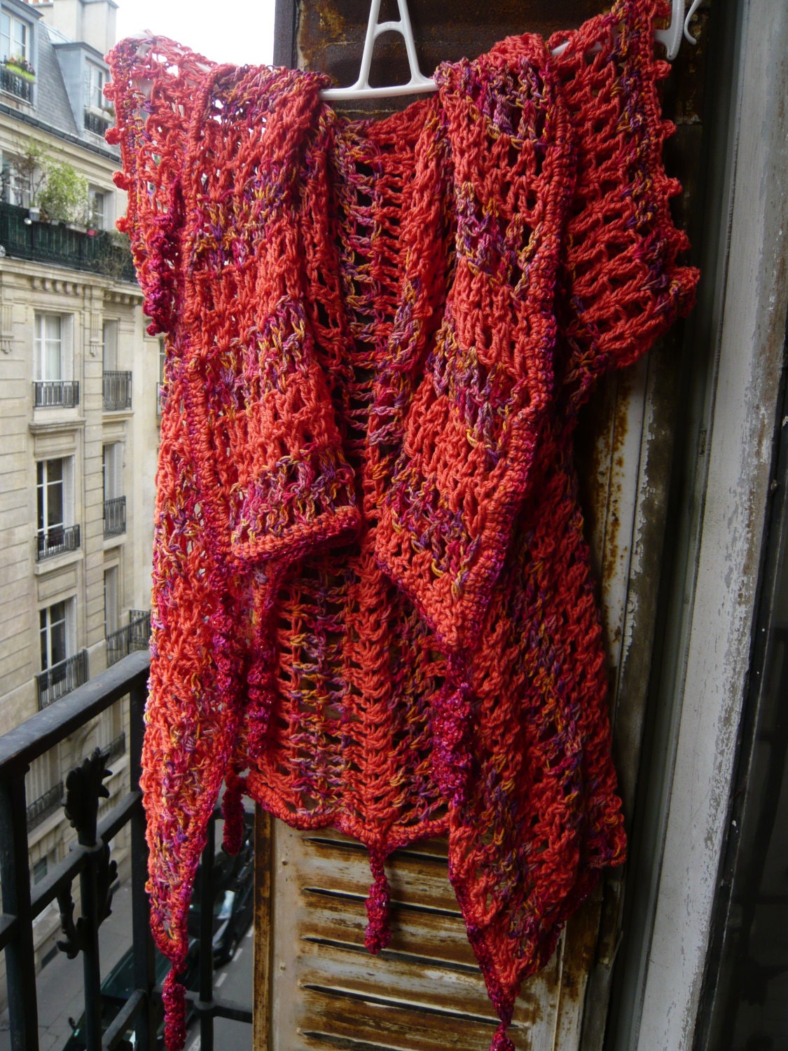 handmade crochet spring,summer cotton, lurex shrug,bolero,sweater,vest,jacket,short sleeves,orange,red,purple with twisted curls,OOAK