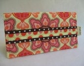 Checkbook Cover in Pink, Cream and Brown with Polka Dot Pockets