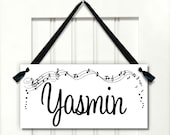 black music notes in white background kids bedroom door sign - nursery door hanger plaque - pl29