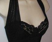 SEXY 90's HALTER SWIMSUIT //Size 8 Sun Streak Bow Tie One Piece 80's Lace Mesh Crochet Knit nos New Old Stock Deadstock