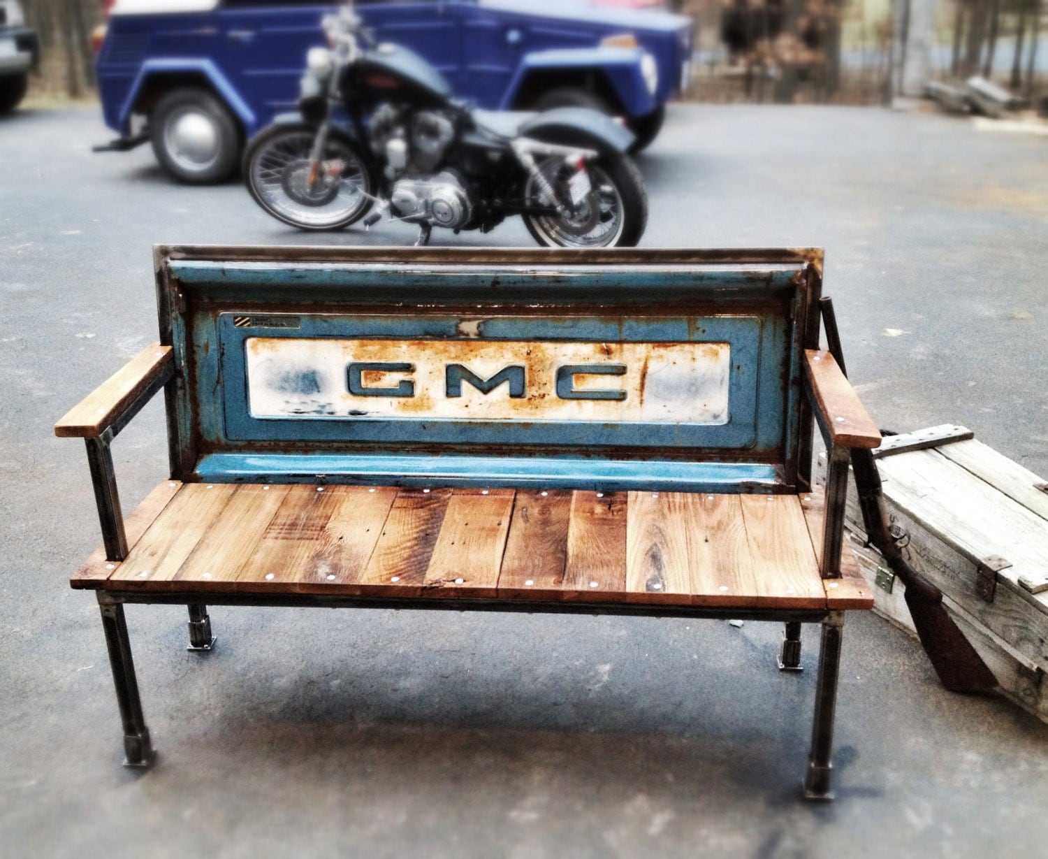 Blue Collar Bench Vintage tailgates are by YesterdayReclaimed