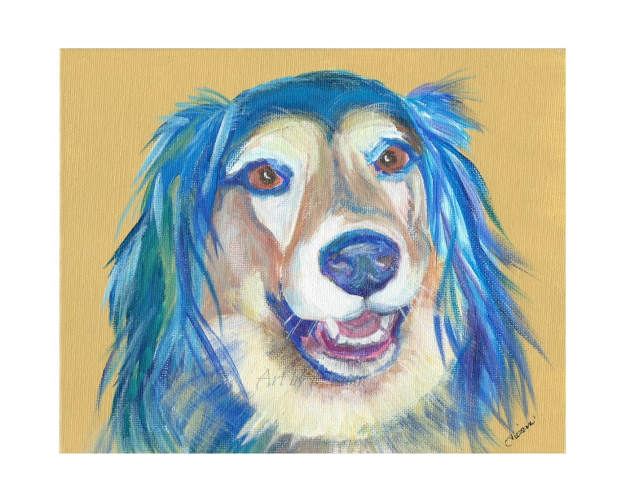 Long-haired Dachshund/Lab Mix -FREE U.S.A. Shipping - Dog Art -8x10 Art Print from original art- Dog Portrait - Dog Lovers -TAGT