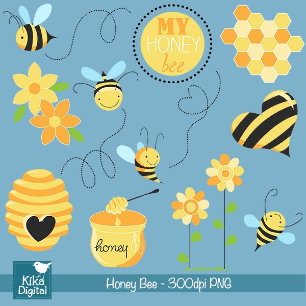 Honey Bee Digital Clipart - Scrapbooking , card design, invitations, photo booth, web design - INSTANT DOWNLOAD