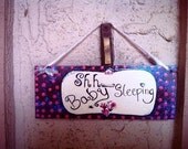 Shh Baby Sleeping Sign, Bling Pink Princess Dots, Nursery Decor, Outside Sign, Quiet Sign