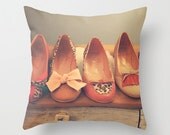 SALE, Pillow Cover, Pink Pillow, Brown Pillow, Vintage Pillow, Shoes, heels, pillow, nursery decor, nursery art, girly, 16 x 16 or 18 x 18