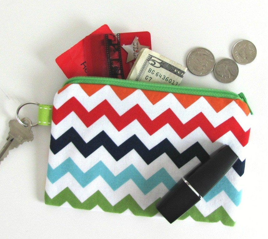 Chevron Coin Purse / padded Camera Pouch / Zipper iPhone Case Multicolor