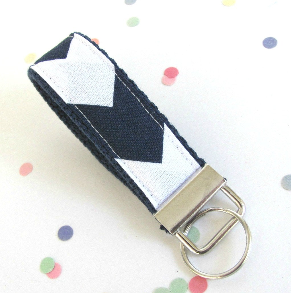 Mini Keychain Chevron Key Fob in Navy and White on Navy Cotton Webbing