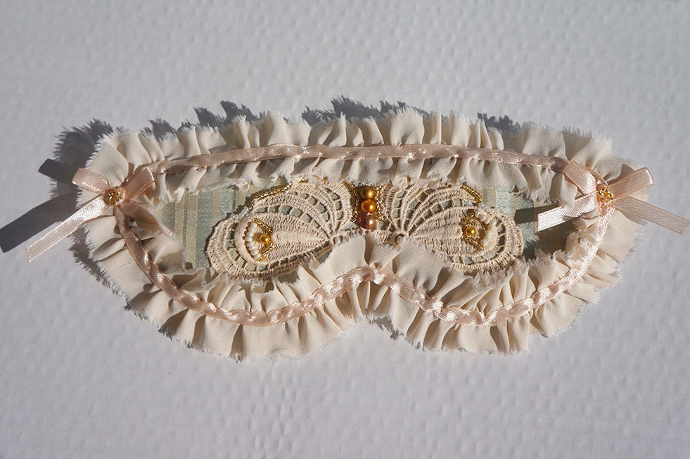 Sleep Mask Luxury Italian Silk Lace Butterfly Peach Green Sleeping Eye Mask Brides Maid Wedding Gift Bow Perl Romantic style