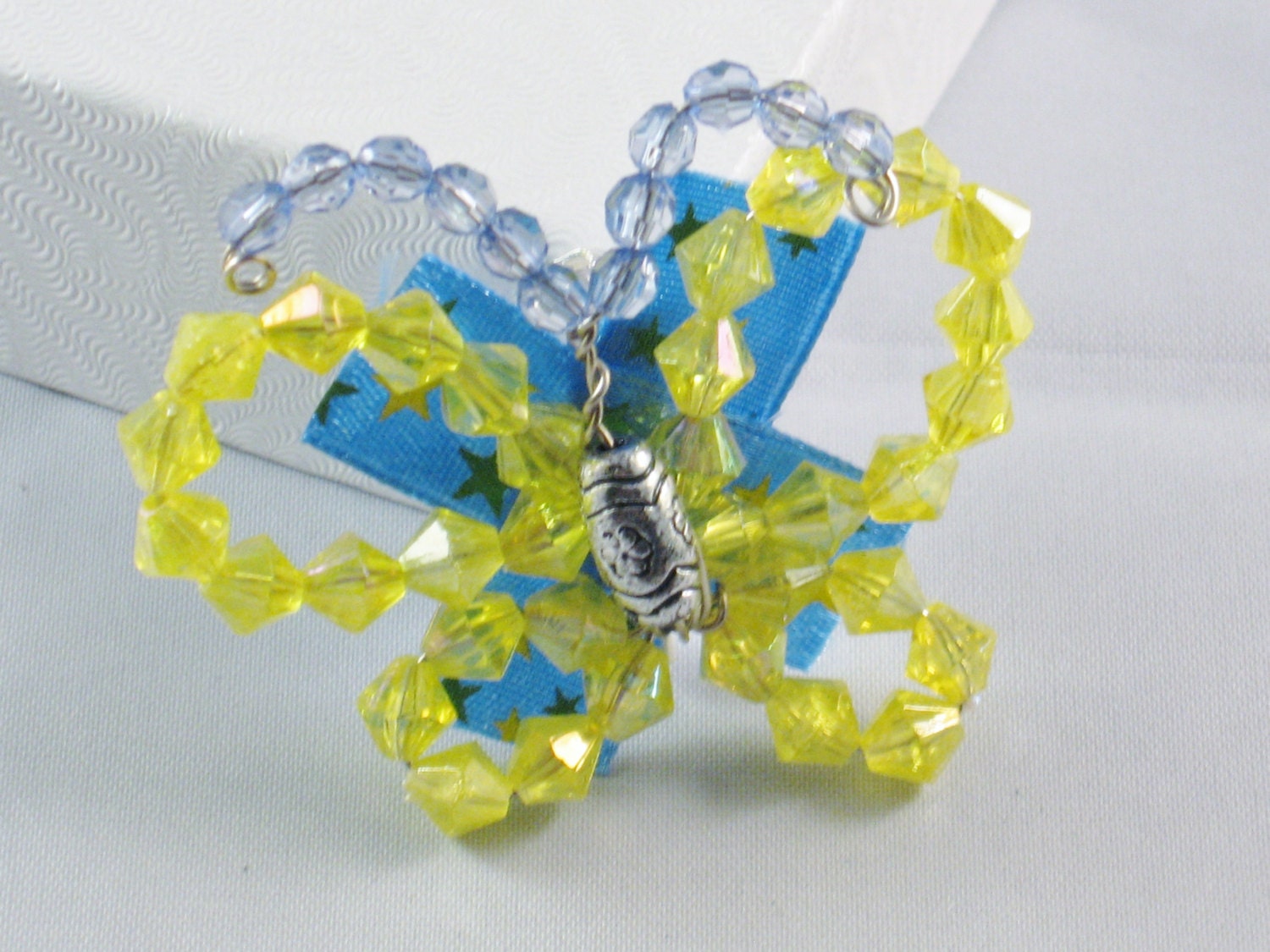 Brooch with a Yellow Beaded Butterfly