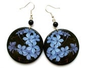 FORGET ME NOT blue flowers decoupaged earrings violet lilac white purple perfect gift