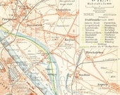 Vienna Austria map,19th century map: Antique 1890s lithograph