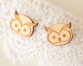 Owl Earrings Lasercut Birch Wood - Nascha  - Woodland Creature Jewelry