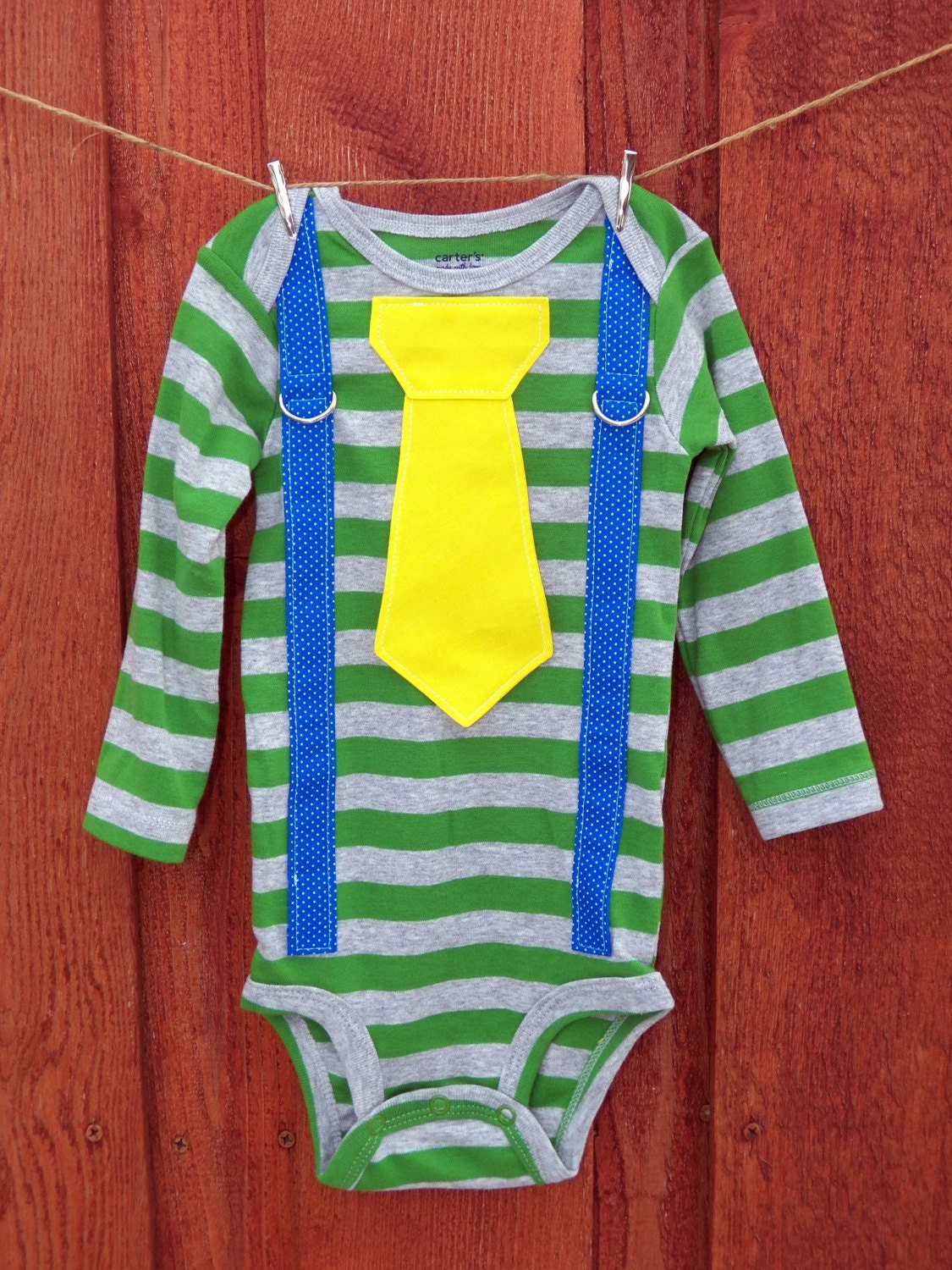 READY TO SHIP - Striped Baby Boy Tie Onesie with Suspenders  - 24 Month Long Sleeve