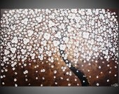36 x 24 Abstract Acrylic Painting large Canvas Tree Landscape Textured Earth tonesBrown Sienna Beige Creme White 3D Wall Deco FREE SHIPPING
