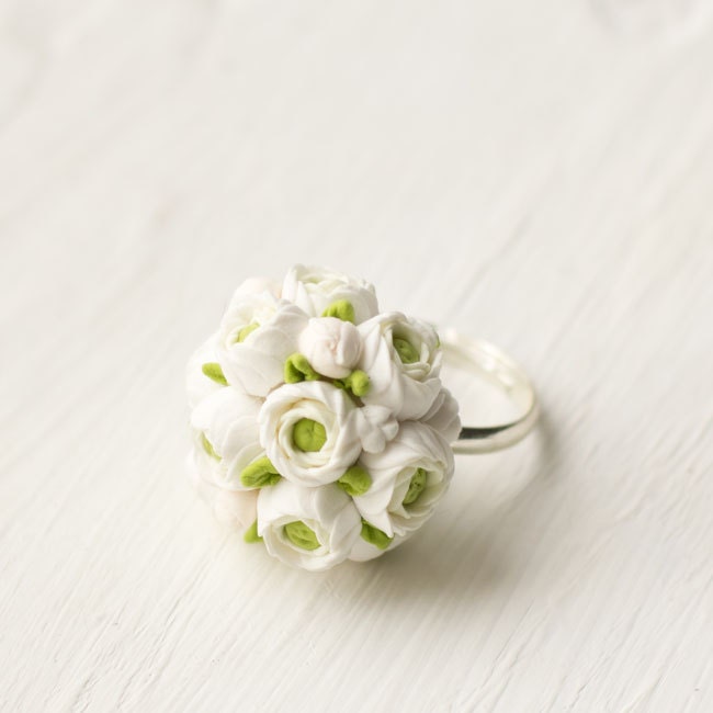 Bridal bouquet jewelry - spring wedding - ranunculus bouquet - white wedding - flower ring wedding - flower bouquet - bouquet ring