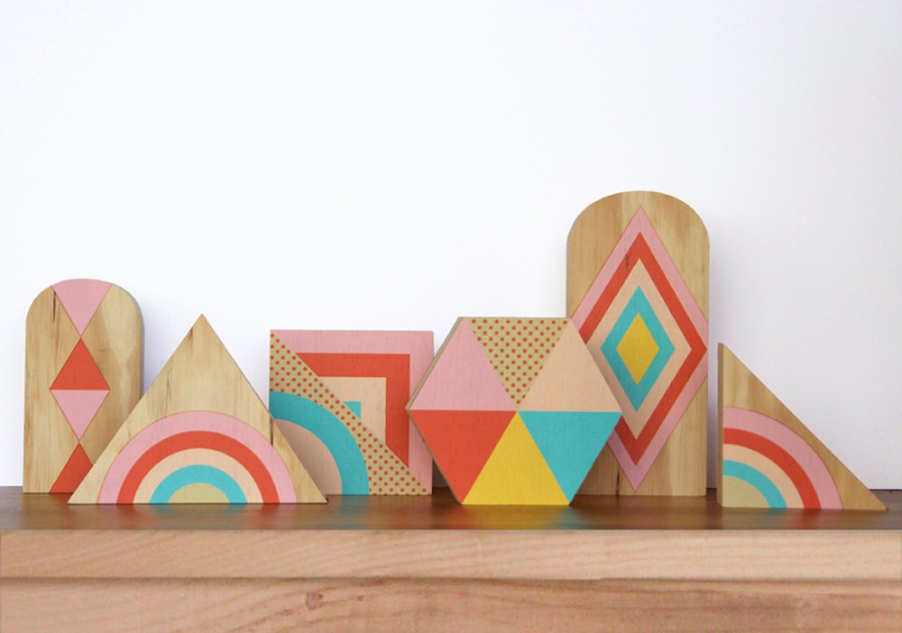 SET ONE Geometric Bright Woodys: ornaments or bookends