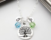 Personalized Necklace & Two Birthstones Mothers Necklace Tree of Life Necklace, Couples Necklace, Grandma Necklace, Family Tree Jewelry