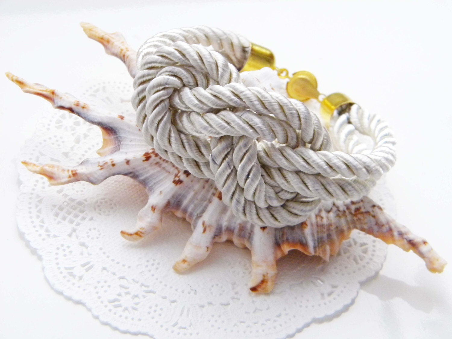 White Gold Nautical Knot Rope with Sailor Knot  Bracelet, Gift For Her Under 20