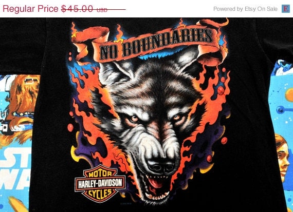 30% OFF Harley-Davidson "No Boundaries" Flaming Wolf Head T-Shirt