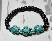 Turquoise Sea Turtle Bracelet / Beaded Bracelet