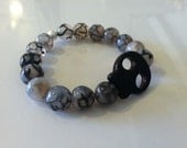 Black Dyed Crackle Fire Agate Skull Bracelet
