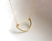 Half Circle Necklace, half circle antiqued brass necklace, modern jewelry, geometric jewelry. geometric necklace