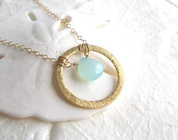 Chalcedony Necklace, gold vermeil ring and seafoam chalcedony, minimalist jewelry, modern jewelry