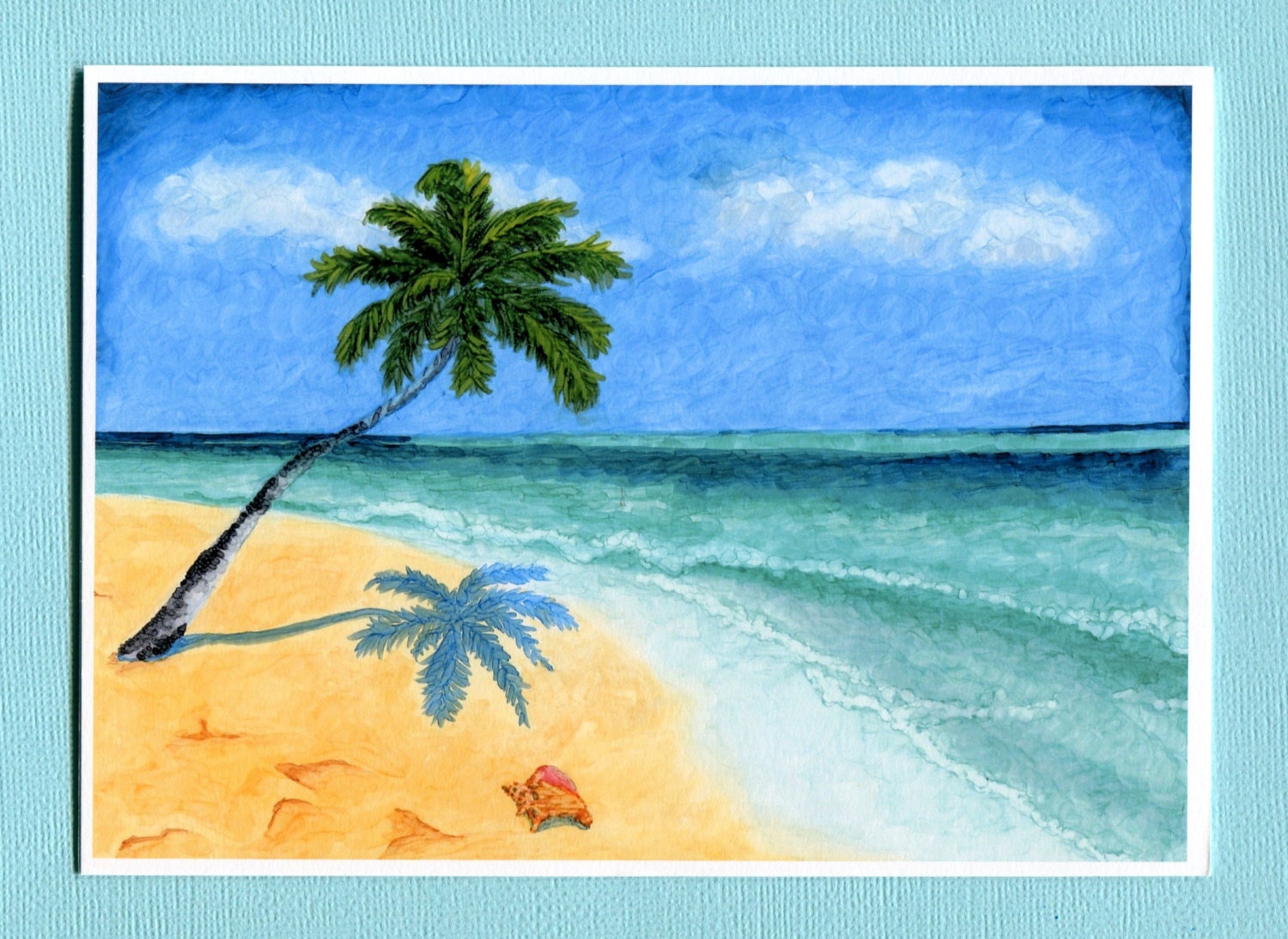 Beach Palm Tree Greeting Card, Retirement Summer Vacation 5x7 Art Print