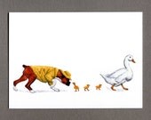 April Showers Springtime Ducklings Boxer Dog Puppy Greeting Card 5x7 Art Print