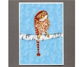Little Winter Owl Card, Christmas Greeting Card, 5x7 Illustration Art Print