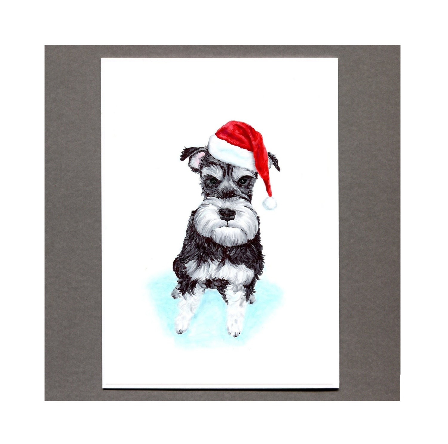 Santa Schnauzer, Christmas Dog Greeting Card, 5x7 Art Print