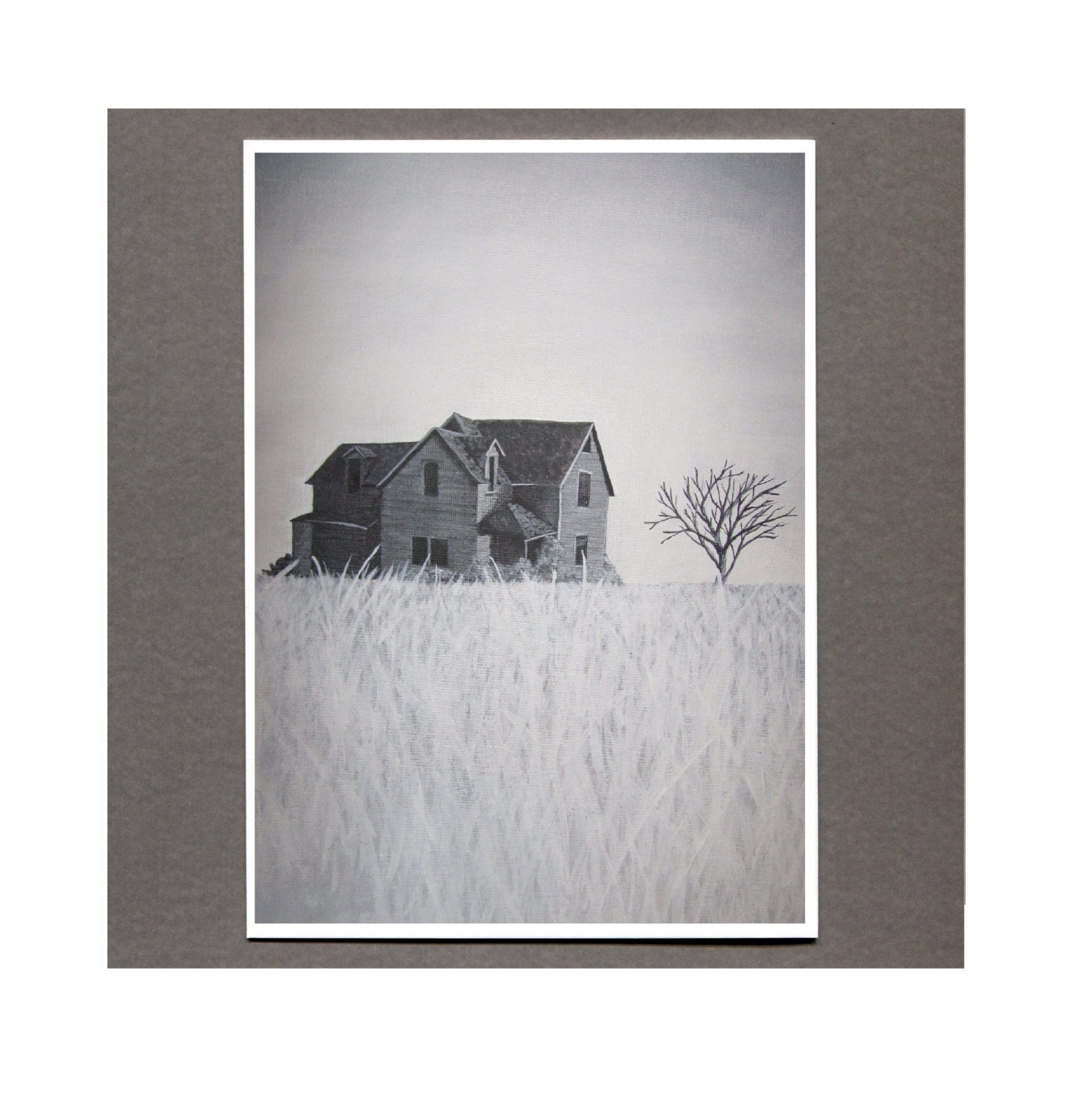 Black and White Farmhouse Landscape Greeting Card, 5x7 Acrylic Art Print