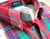 Vintage Men's Gant Salty Dog Madras Plaid Half-Sleeve Button-Down Shirt -- M 15.5 Medium
